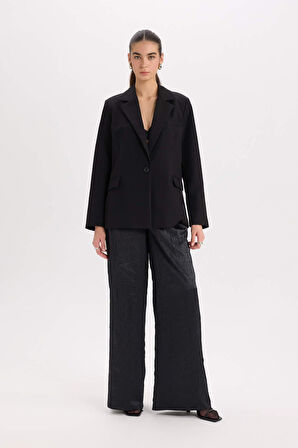 DeFacto Wide Leg Cepli Yüksek Bel Geniş Paça Uzun Boy Kraş Kumaş Pantolon E2739AX24WNBK81