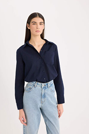Regular Fit Basic Düz Cepli Uzun Kollu Gömlek