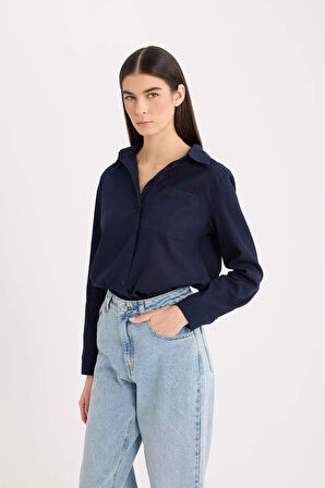 Regular Fit Basic Düz Cepli Uzun Kollu Gömlek