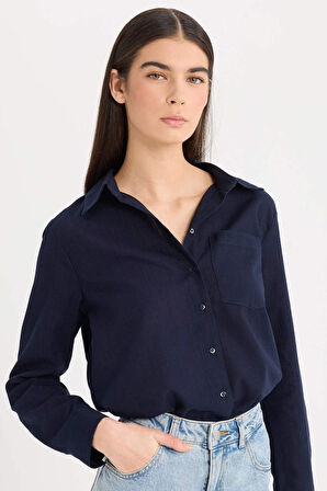 Regular Fit Basic Düz Cepli Uzun Kollu Gömlek