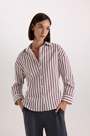 DeFacto Fall in Love Regular Fit Pijama Yaka Poplin Üst E2351AX24WNER98