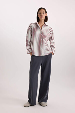 DeFacto Fall in Love Regular Fit Pijama Yaka Poplin Üst E2351AX24WNER98