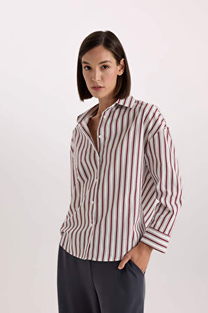 DeFacto Fall in Love Regular Fit Pijama Yaka Poplin Üst E2351AX24WNER98