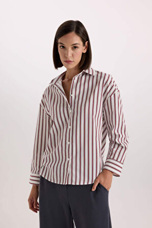 DeFacto Fall in Love Regular Fit Pijama Yaka Poplin Üst E2351AX24WNER98