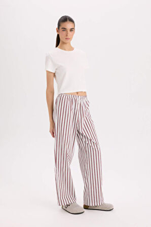 DeFacto Fall in Love Regular Fit Çizgili Poplin Pijama Alt E3028AX24WNER98