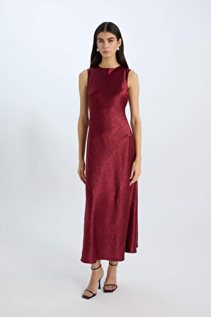 DeFacto Degaje Yaka Saten Kolsuz Maxi Abiye Elbise E2741AX24WNBR248