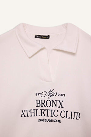 DeFacto Oversize Geniş Kalıp Polo Yaka Baskılı Kalın Sweatshirt E1852AX24WNER105