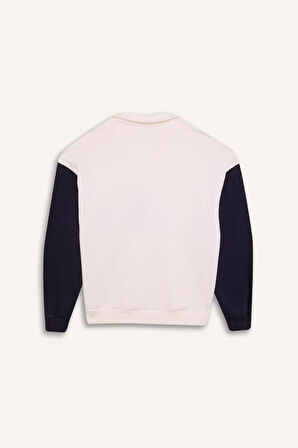 DeFacto Oversize Geniş Kalıp Polo Yaka Baskılı Kalın Sweatshirt E1852AX24WNER105