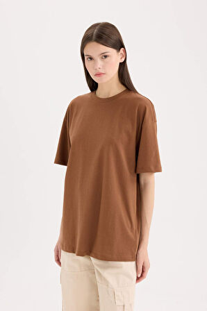 DeFacto Oversize Geniş Kalıp Bisiklet Yaka Basic Düz Kısa Kollu Tişört D9615AX25SMBN519