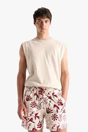 Desenli File Astarlı Kısa Boy Deniz Şortu