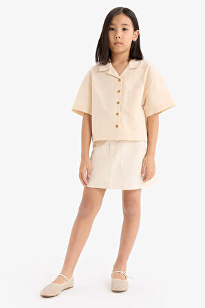 DeFacto Kız Çocuk Cropped Fit Keten Kısa Kollu Gömlek D7638A825SMER42