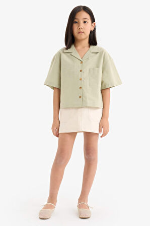 DeFacto Kız Çocuk Cropped Fit Keten Kısa Kollu Gömlek D7638A825SMGN1156