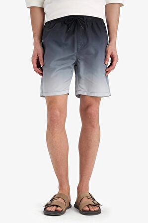 Defacto Z6873 Siyah Regular Fit Degrade Baskılı File Astarlı Diz Üstü Deniz Şortu