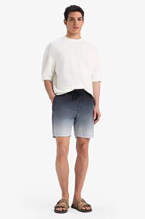 Defacto Z6873 Siyah Regular Fit Degrade Baskılı File Astarlı Diz Üstü Deniz Şortu