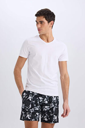 DeFactoFit Regular Fit Baskılı Esnek Dokulu Diz Boyu Sporcu Deniz Şortu B5994AX25HSBK81