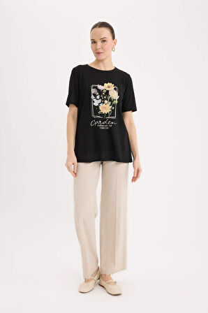 DeFacto Regular Fit Bisiklet Yaka Baskılı Kısa Kollu Tişört E1212AX25SPBK27