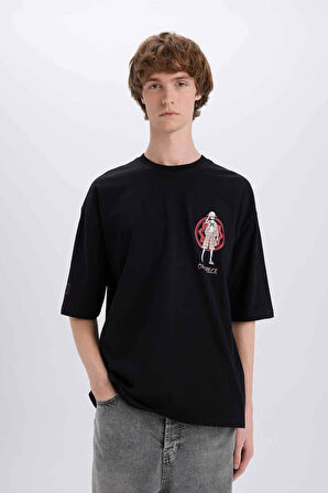 DeFacto %100 Pamuk One Piece Loose Fit Bisiklet Yaka Sırt Baskılı Kısa Kollu Tişört B5528AX25SPBK81