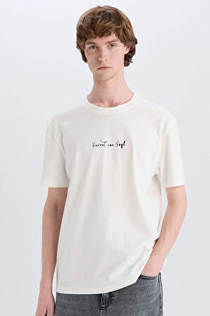 DeFacto %100 Pamuk Van Gogh Regular Fit Bisiklet Yaka Sırt Baskılı Kısa Kollu Tişört D5474AX25SPER105