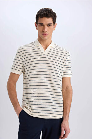 DeFacto Regular Fit Polo Yaka Çizgili Triko Kısa Kollu Tişört C4150AX25SMIN250