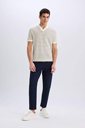 DeFacto Regular Fit Polo Yaka Çizgili Triko Kısa Kollu Tişört C4150AX25SMIN250