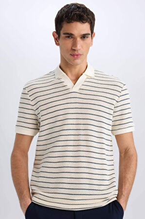 DeFacto Regular Fit Polo Yaka Çizgili Triko Kısa Kollu Tişört C4150AX25SMIN250