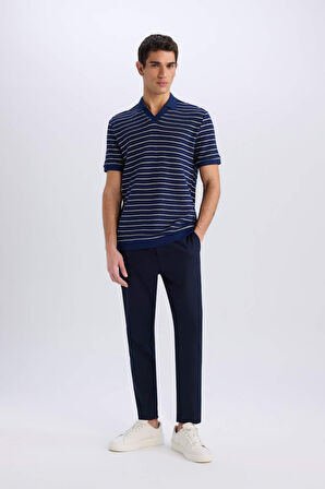 DeFacto Regular Fit Polo Yaka Çizgili Triko Kısa Kollu Tişört C4150AX25SMNV42