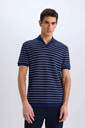 DeFacto Regular Fit Polo Yaka Çizgili Triko Kısa Kollu Tişört C4150AX25SMNV42