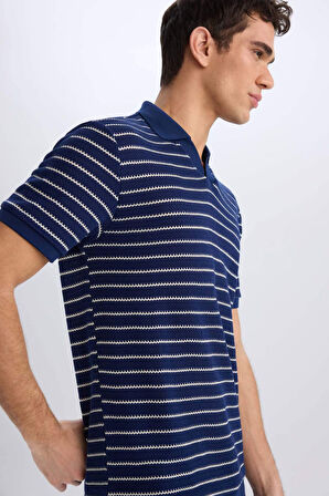DeFacto Regular Fit Polo Yaka Çizgili Triko Kısa Kollu Tişört C4150AX25SMNV42