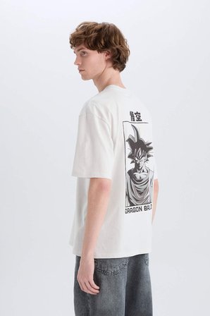 DeFacto %100 Pamuk Dragon Ball Boxy Fit Bisiklet Yaka Sırt Baskılı Kısa Kollu Tişört D6777AX25SPGR503