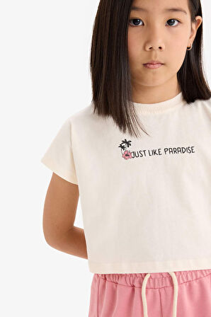 Kız Çocuk 2'li Takım Baskılı Kısa Kollu Tişört Beli Lastikli Şort