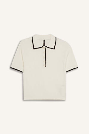 Fitted Polo Yaka Kısa Kollu Triko Tişört