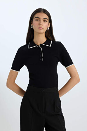 Fitted Polo Yaka Kısa Kollu Triko Tişört