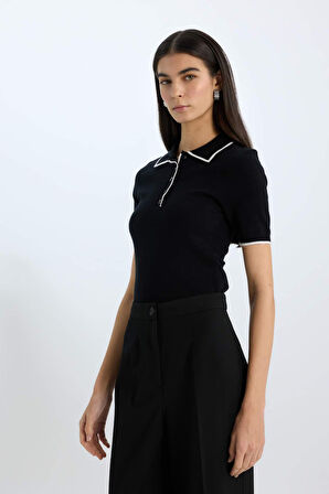 Fitted Polo Yaka Kısa Kollu Triko Tişört