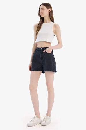 Mom Fit Yüksek Bel Kısa Paça Jean Şort