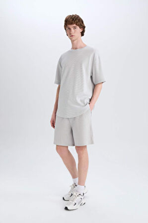 DeFacto Boxy Fit Bisiklet Yaka Kısa Kollu Basic Düz Waffle Tişört B4443AX25SPGR184