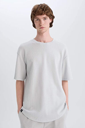 DeFacto Boxy Fit Bisiklet Yaka Kısa Kollu Basic Düz Waffle Tişört B4443AX25SPGR184
