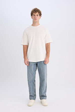 DeFacto %100 Pamuk Boxy Fit Bisiklet Yaka Kısa Kollu Basic Düz Waffle Tişört B4443AX25SPER137