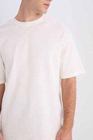 DeFacto %100 Pamuk Boxy Fit Bisiklet Yaka Kısa Kollu Basic Düz Waffle Tişört B4443AX25SPER137