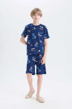 DeFacto Erkek Çocuk Pijama Takımı Desenli Kısa Kollu Üst Şort D9992A825SMNV30
