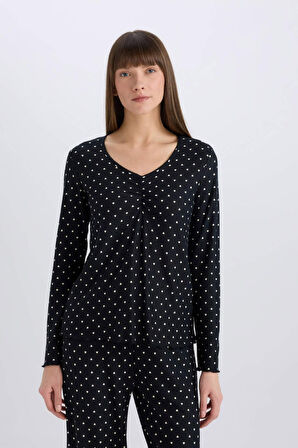 DeFacto Fall in Love Pijama Takımı Softshell Uzun Kollu Pijama Üstü Esnek Belli Uzun Pijama Altı D8453AX25SPBK81