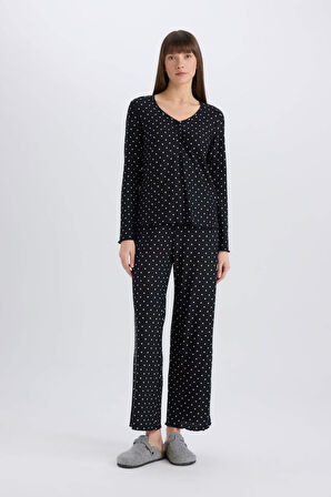 DeFacto Pijama Takımı Softshell Uzun Kollu Üst Esnek Belli Uzun Altı-Fall in Love D8453AX25SPBK81