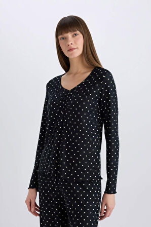 DeFacto Pijama Takımı Softshell Uzun Kollu Üst Esnek Belli Uzun Altı-Fall in Love D8453AX25SPBK81