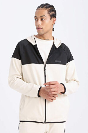 DeFactoFit Standart Fit Kapüşonlu Skuba Dalgıç Kumaş Sporcu Fermuarlı Sweatshirt D7363AX25SPBG721