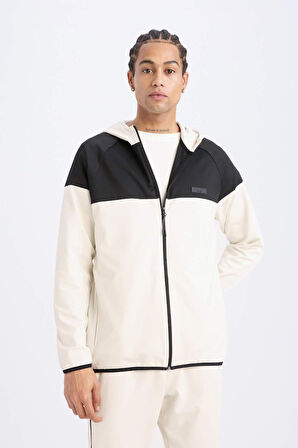 DeFactoFit Standart Fit Kapüşonlu Skuba Dalgıç Kumaş Sporcu Fermuarlı Sweatshirt D7363AX25SPBG721