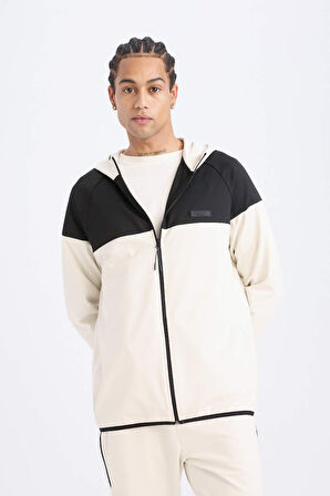 DeFactoFit Standart Fit Kapüşonlu Skuba Dalgıç Kumaş Sporcu Fermuarlı Sweatshirt D7363AX25SPBG721