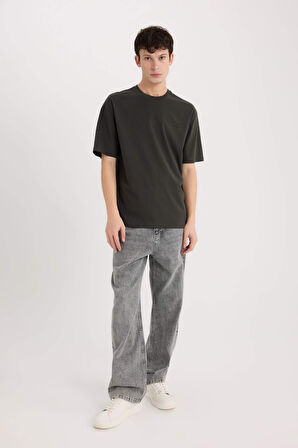 DeFacto %100 Pamuk Boxy Fit Bisiklet Yaka Sırt Baskılı Kısa Kollu Tişört D5601AX25SPAR110