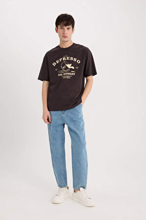 DeFacto %100 Pamuk Boxy Fit Bisiklet Yaka Baskılı Kısa Kollu Tişört D5589AX25SPBN337