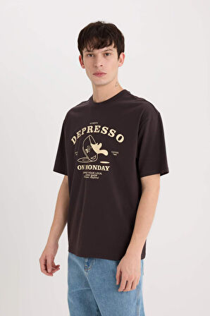 DeFacto %100 Pamuk Boxy Fit Bisiklet Yaka Baskılı Kısa Kollu Tişört D5589AX25SPBN337