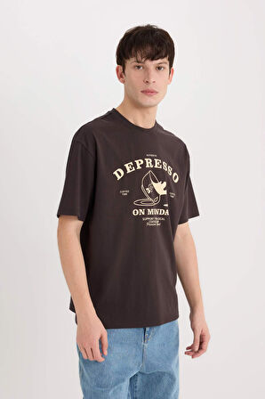 DeFacto %100 Pamuk Boxy Fit Bisiklet Yaka Baskılı Kısa Kollu Tişört D5589AX25SPBN337