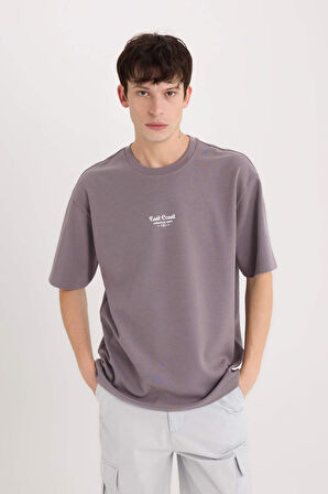 DeFacto Boxy Fit Bisiklet Yaka Ütü Gerektirmeyen Nefes Alabilen Baskılı Kısa Kollu Ağır Kumaş Tişört D5518AX25SPPR333